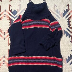 GAP Navy Turtleneck Sweater with Red Pink Purple Stripe Yoke